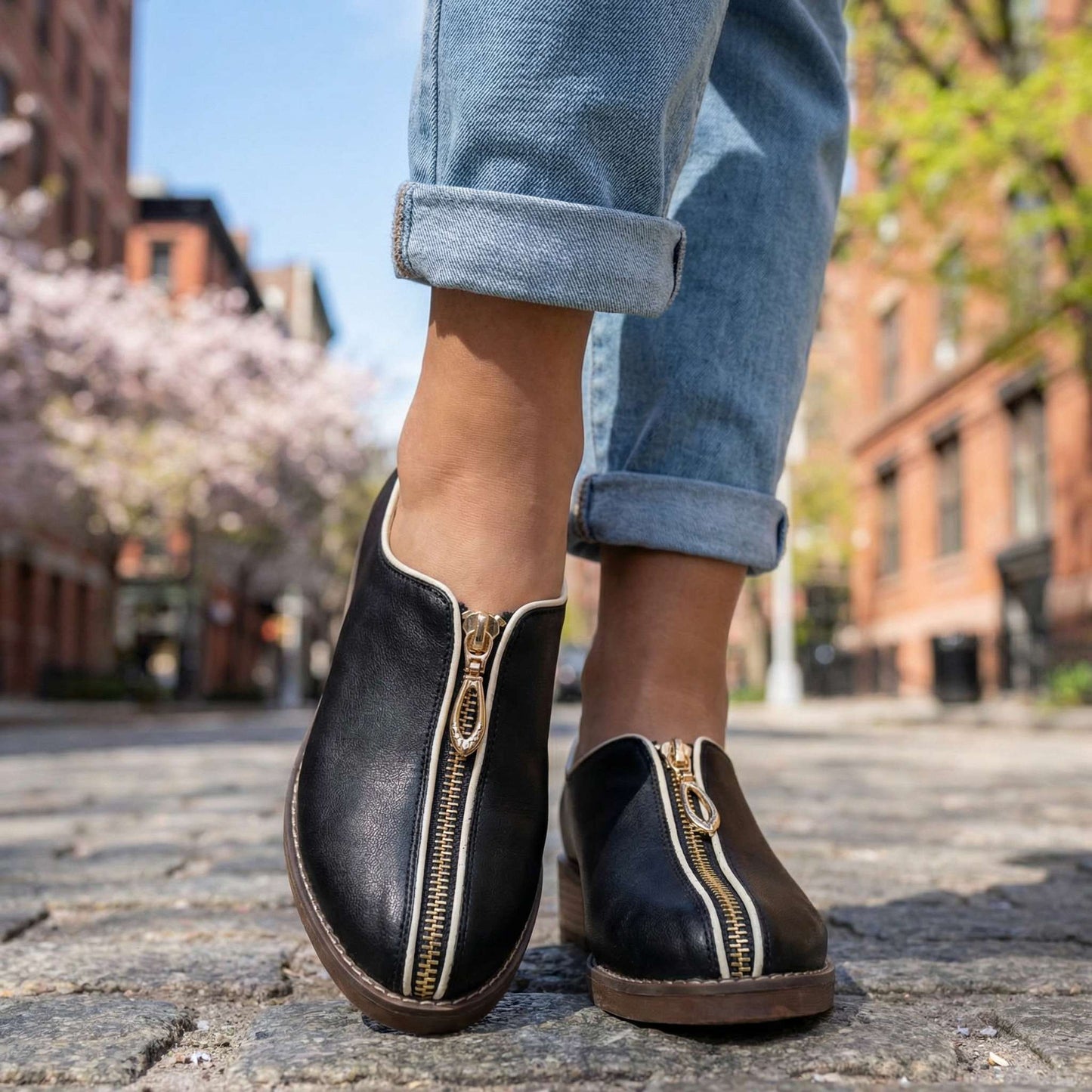Women's Premium Upper Low-Heel Zipper Shoes Corvine