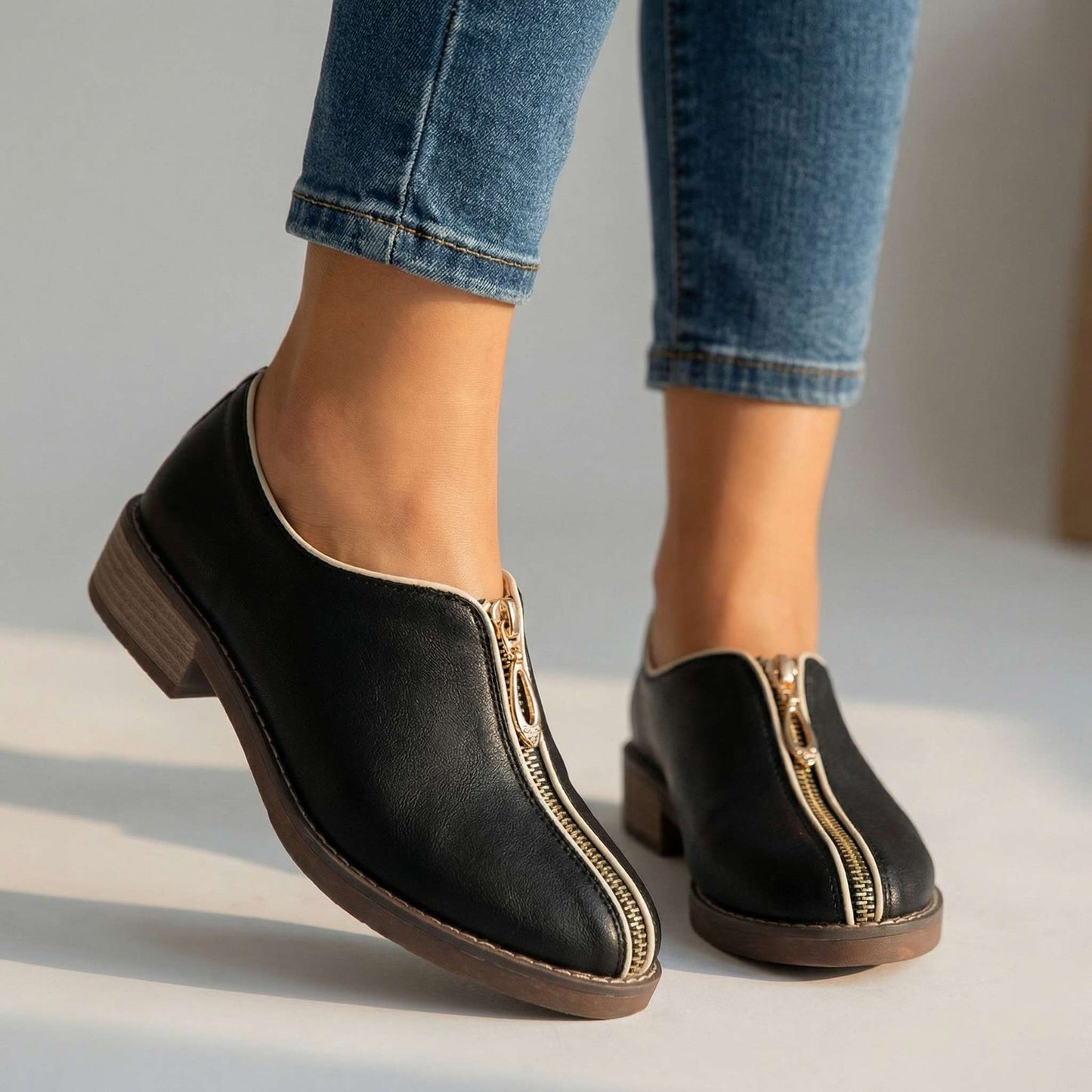 Women's Premium Upper Low-Heel Zipper Shoes Corvine