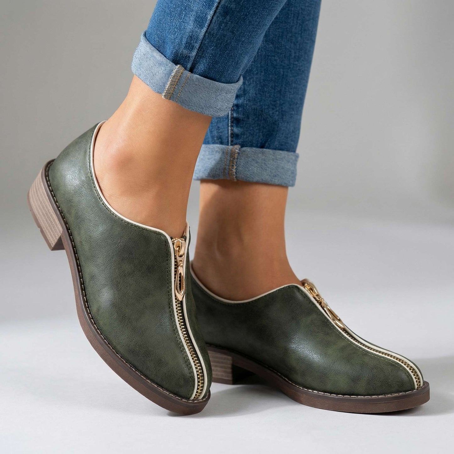 Women's Premium Upper Low-Heel Zipper Shoes Corvine