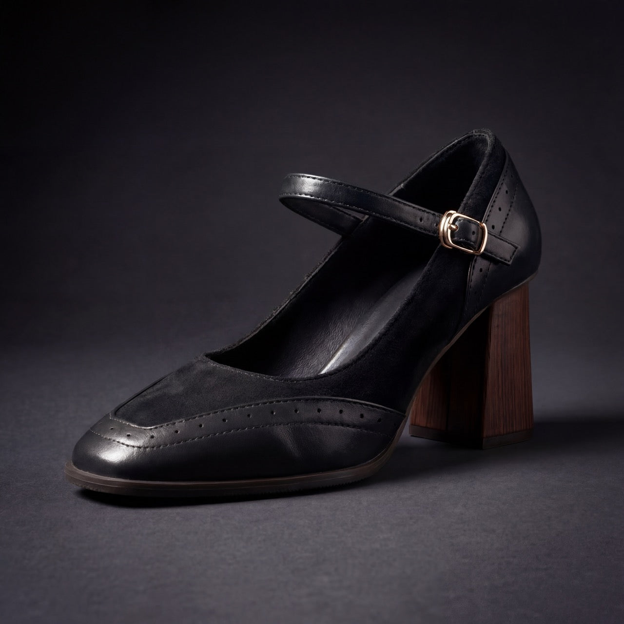 Women's Premium Vegan Leather Block Heel Mary Janes Corvine
