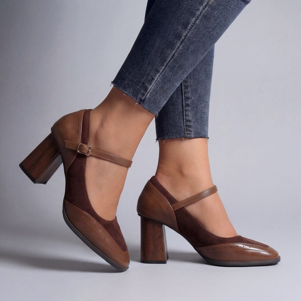 Women's Premium Vegan Leather Block Heel Mary Janes Corvine