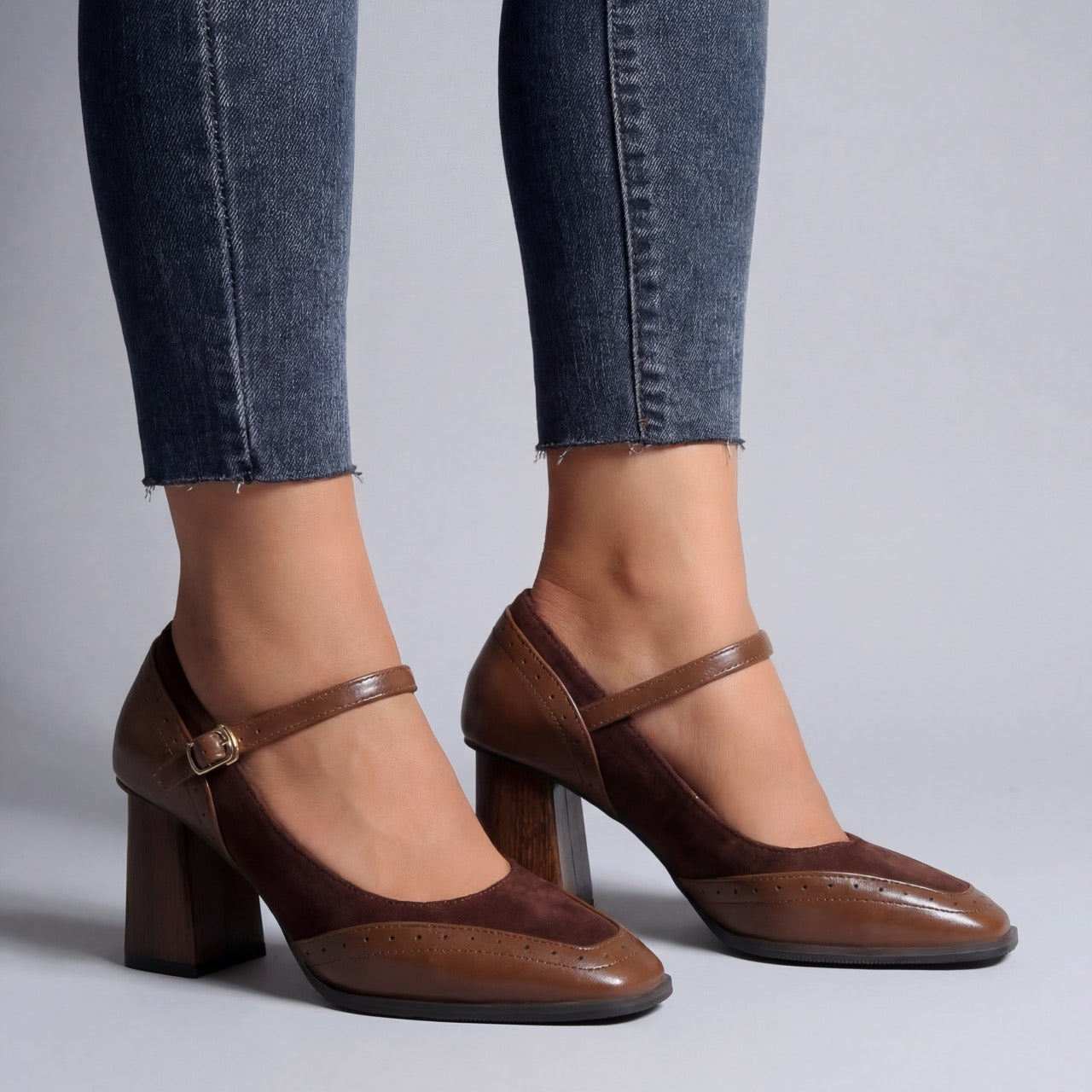 Women's Premium Vegan Leather Block Heel Mary Janes Corvine