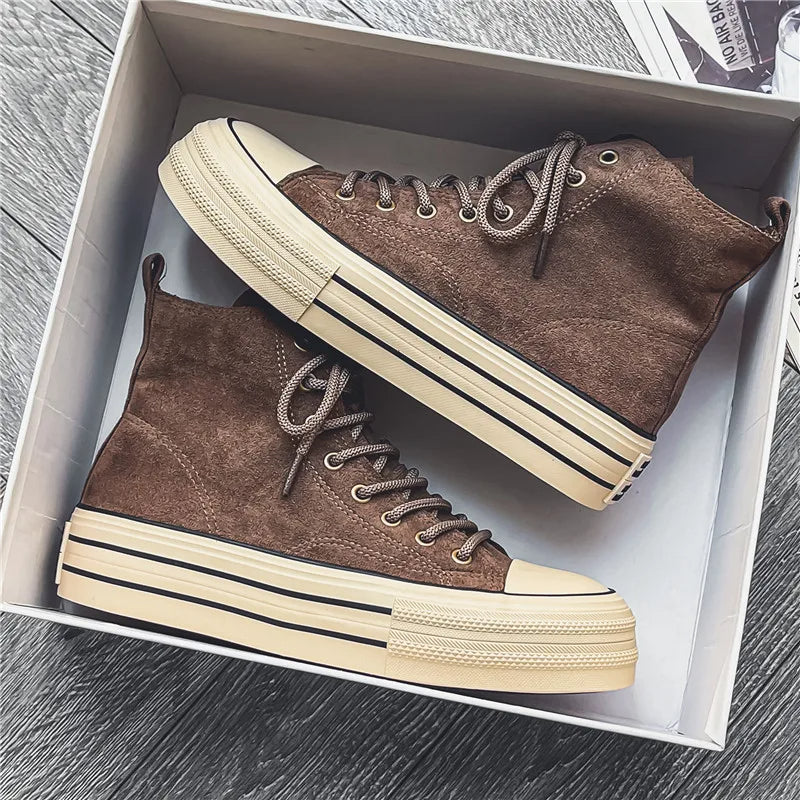 Women's Premium Washed Suede High-Top Platform Trainers Corvine