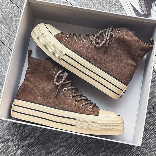 Women's Premium Washed Suede High-Top Platform Trainers Corvine