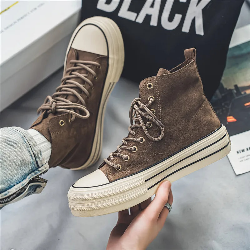 Women's Premium Washed Suede High-Top Platform Trainers Corvine