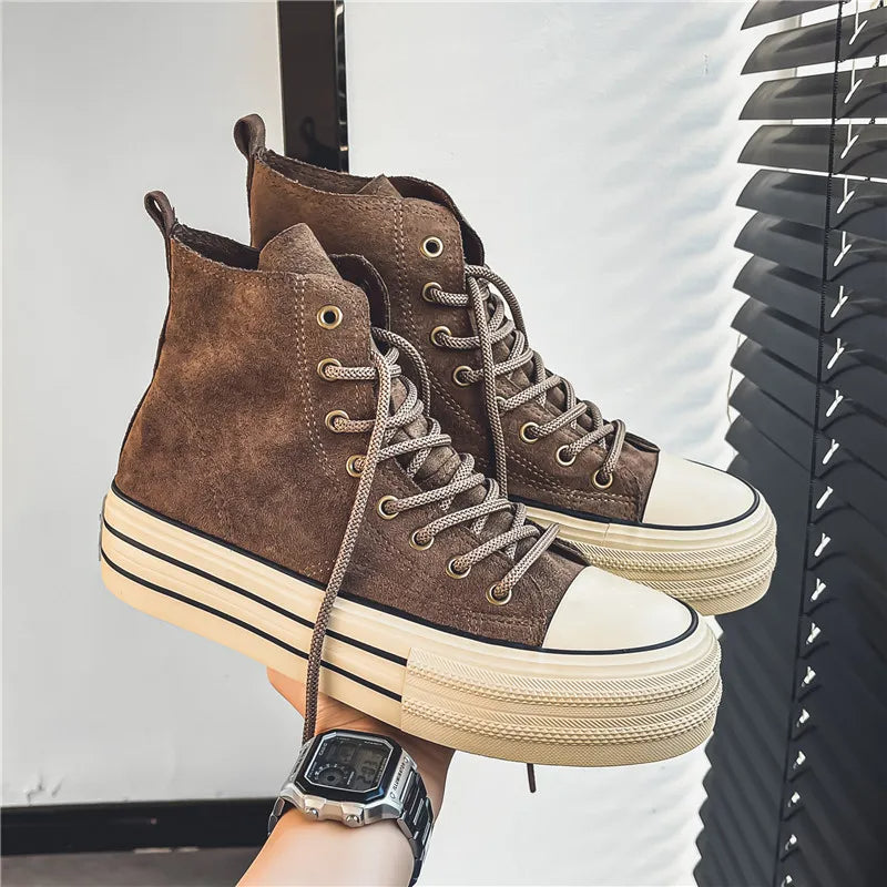 Women's Premium Washed Suede High-Top Platform Trainers Corvine