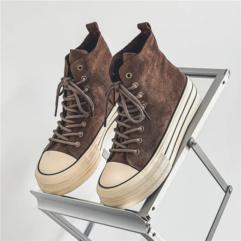 Women's Premium Washed Suede High-Top Platform Trainers Corvine