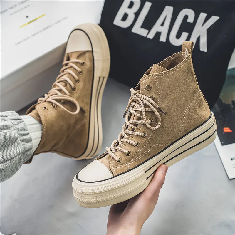 Women's Premium Washed Suede High-Top Platform Trainers Corvine