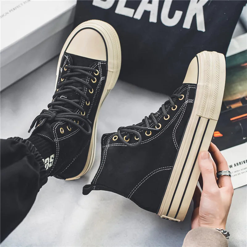 Women's Premium Washed Suede High-Top Platform Trainers Corvine