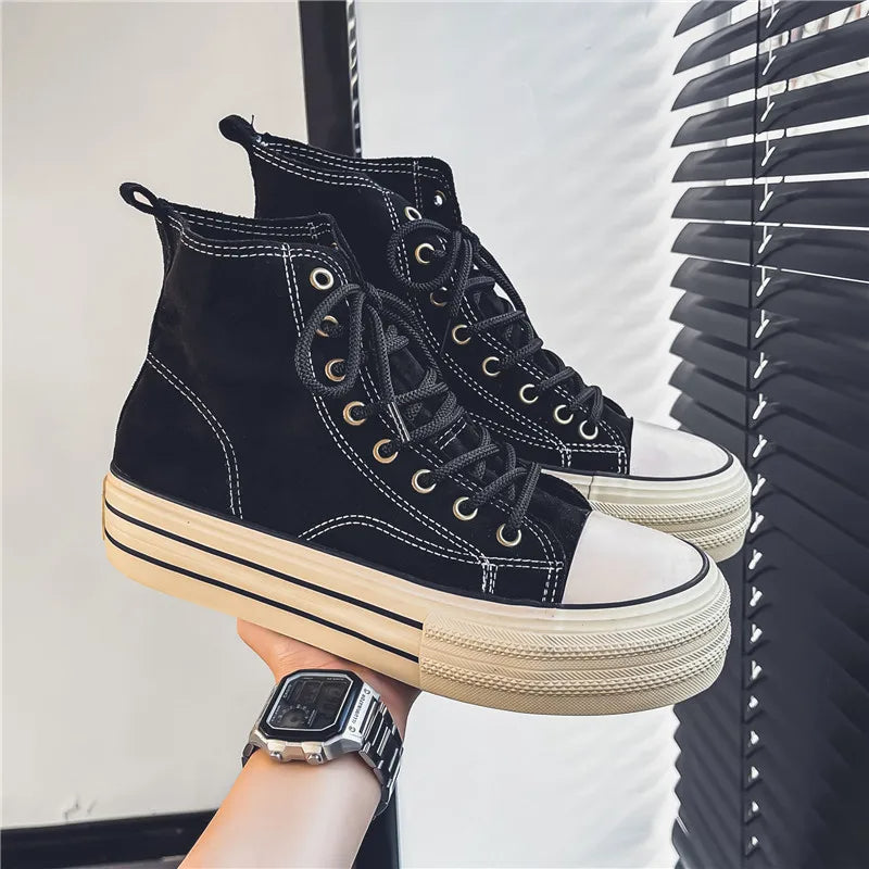 Women's Premium Washed Suede High-Top Platform Trainers Corvine