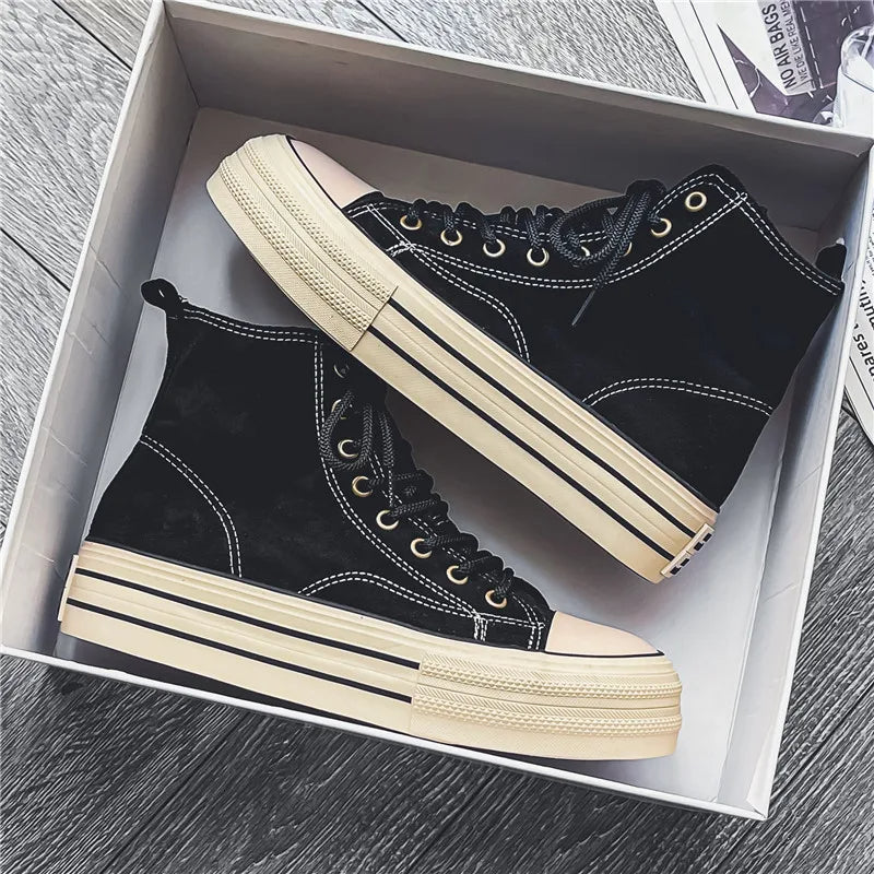 Women's Premium Washed Suede High-Top Platform Trainers Corvine