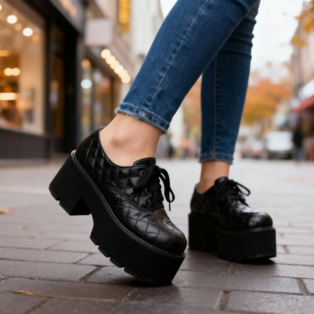 Women's Quilted Platform Lace-Up Shoes Corvine