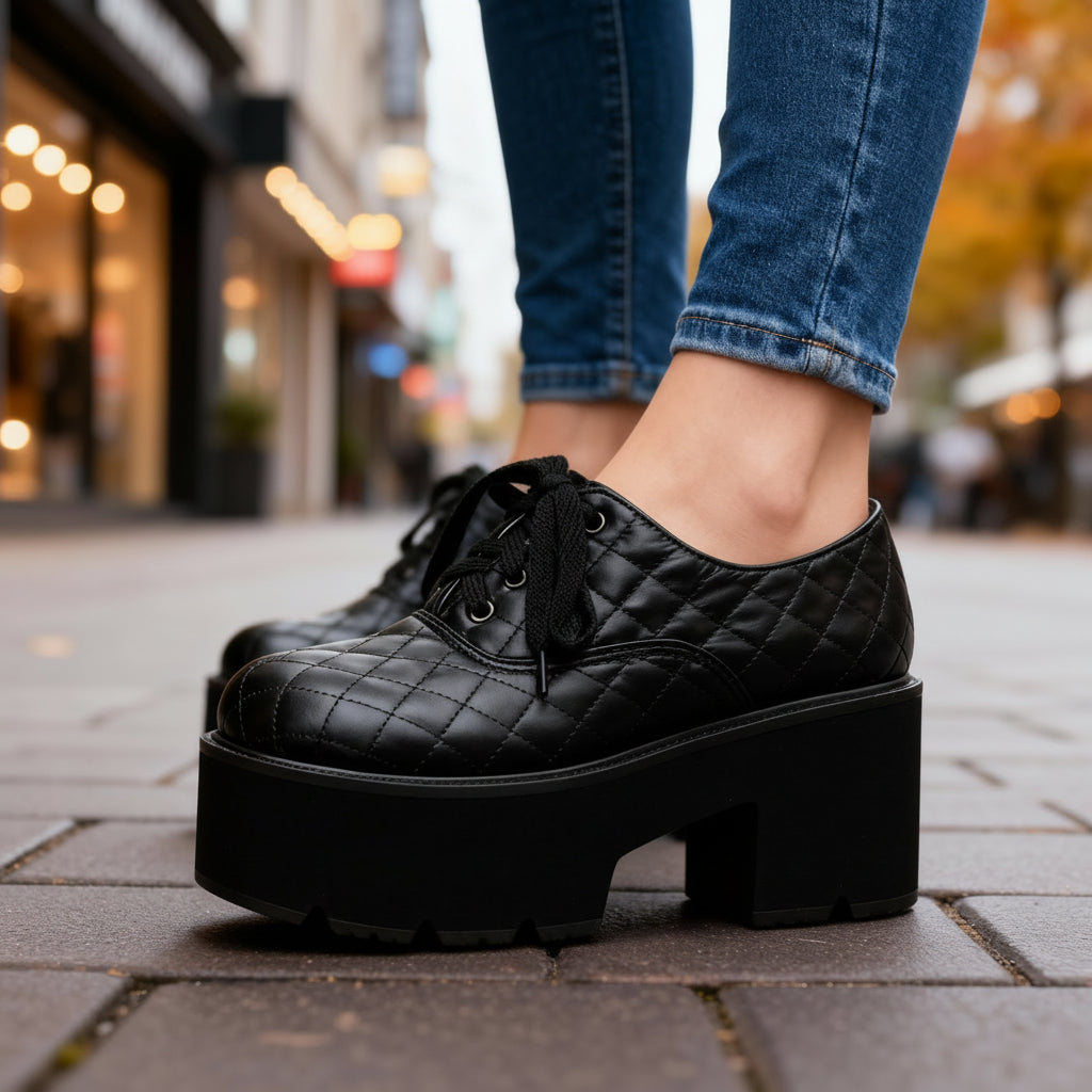 Women's Quilted Platform Lace-Up Shoes Corvine