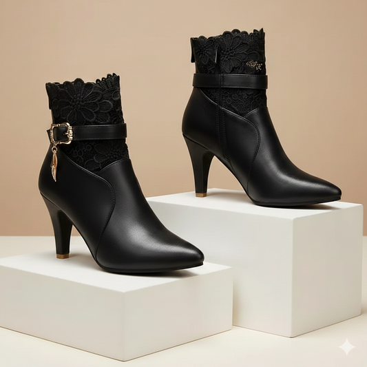 Women's Red Leather Lace Ankle Boots Corvine