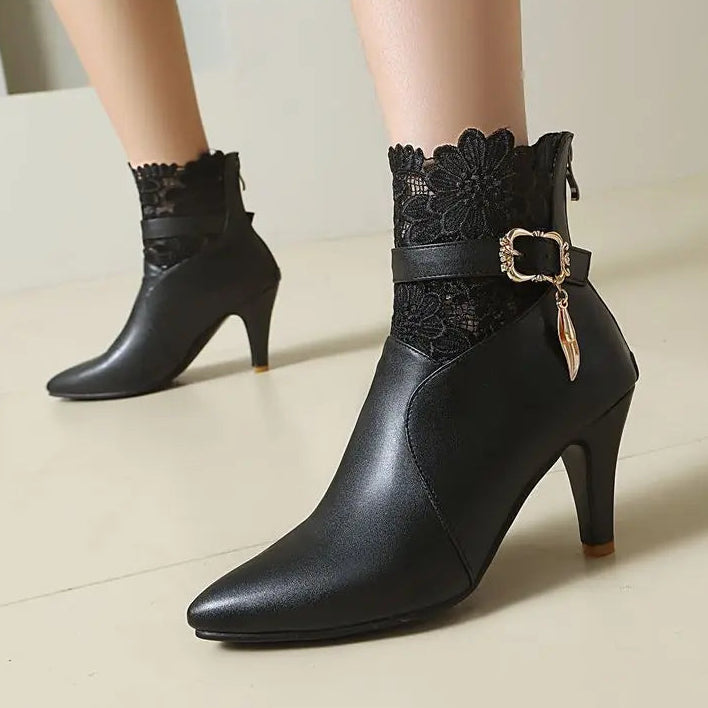 Women's Red Leather Lace Ankle Boots Corvine