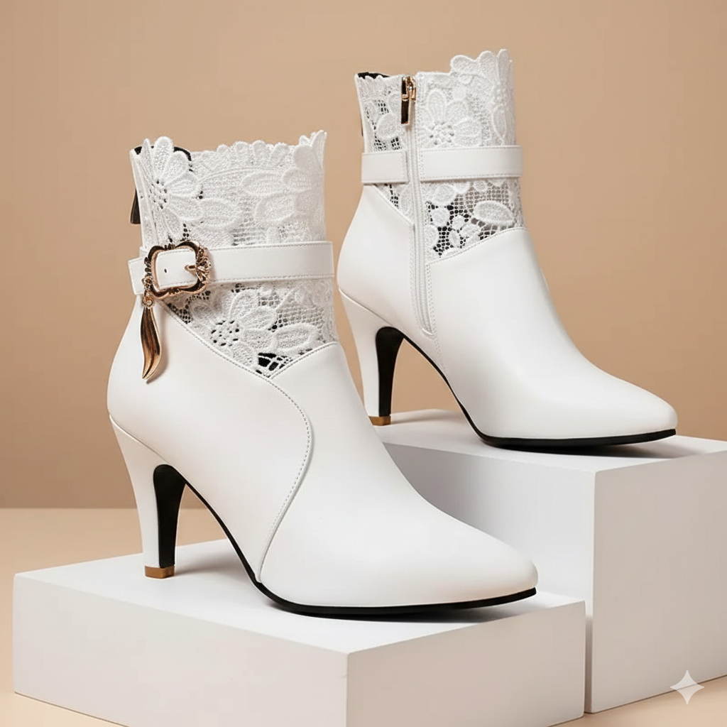 Women's Red Leather Lace Ankle Boots Corvine