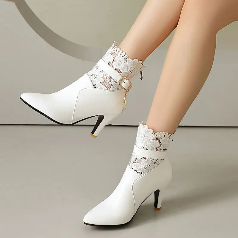 Women's Red Leather Lace Ankle Boots Corvine