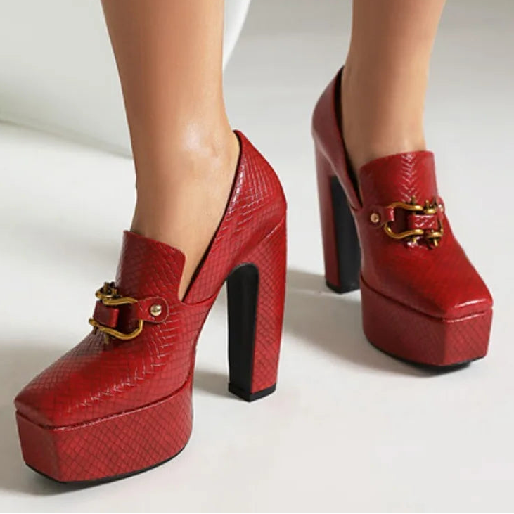 Women's Reptile-Textured Faux-Leather Platform Heels Corvine