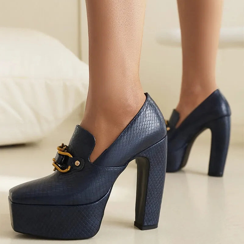 Women's Reptile-Textured Faux-Leather Platform Heels Corvine