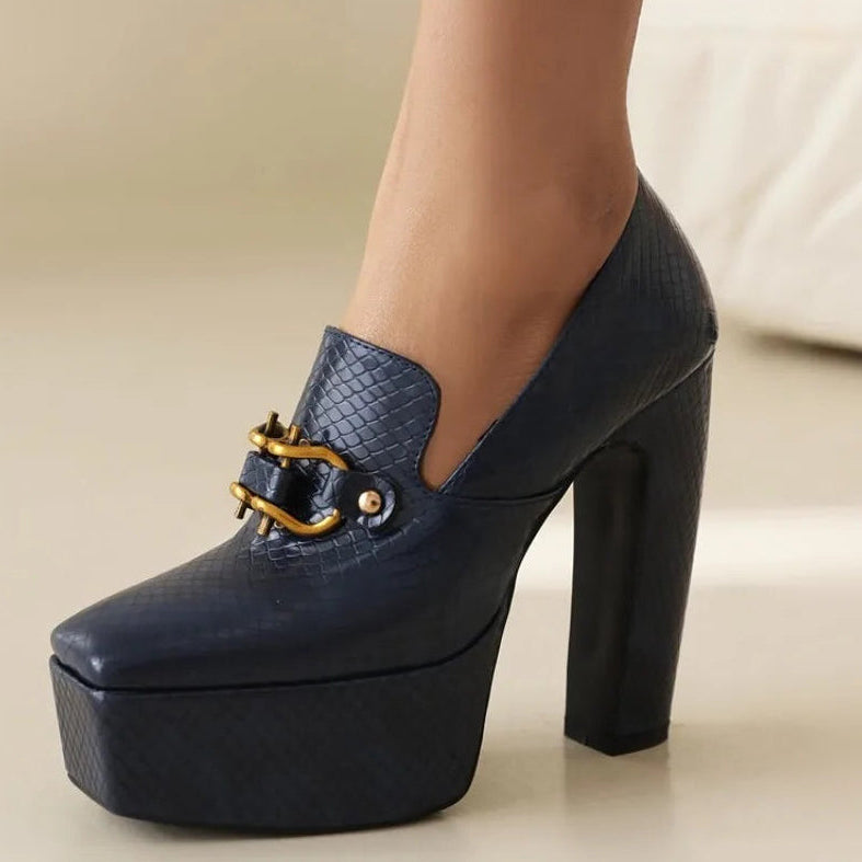 Women's Reptile-Textured Faux-Leather Platform Heels Corvine
