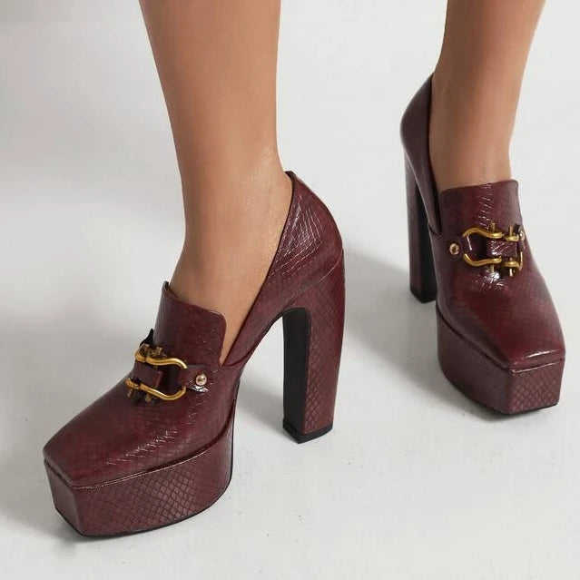 Women's Reptile-Textured Faux-Leather Platform Heels Corvine