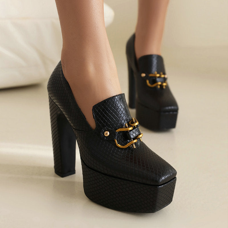 Women's Reptile-Textured Faux-Leather Platform Heels Corvine