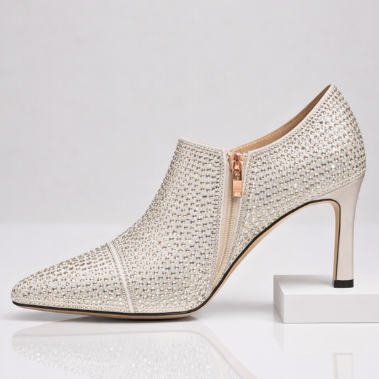 Women's Rhinestone-Embellished Black Kitten Heels Corvine