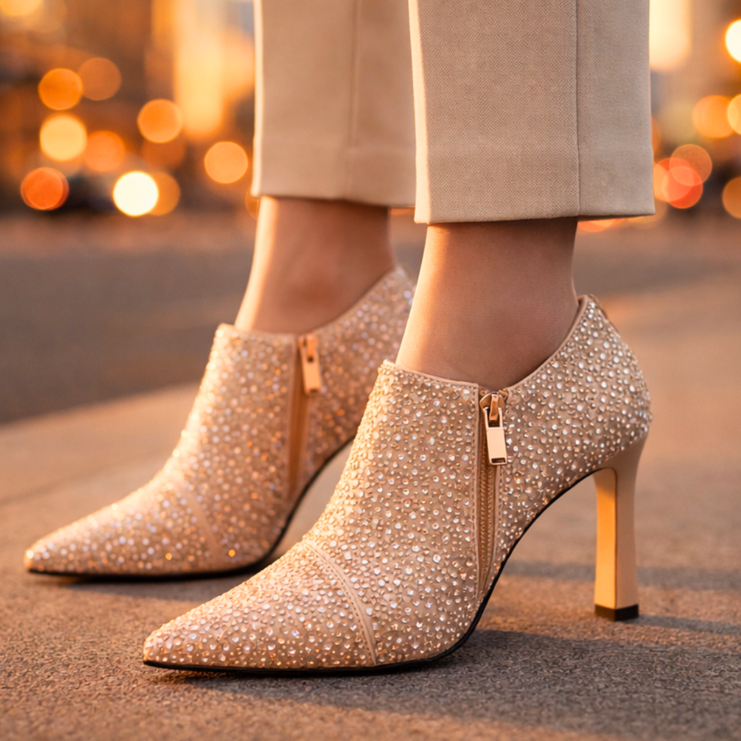 Women's Rhinestone-Embellished Black Kitten Heels Corvine