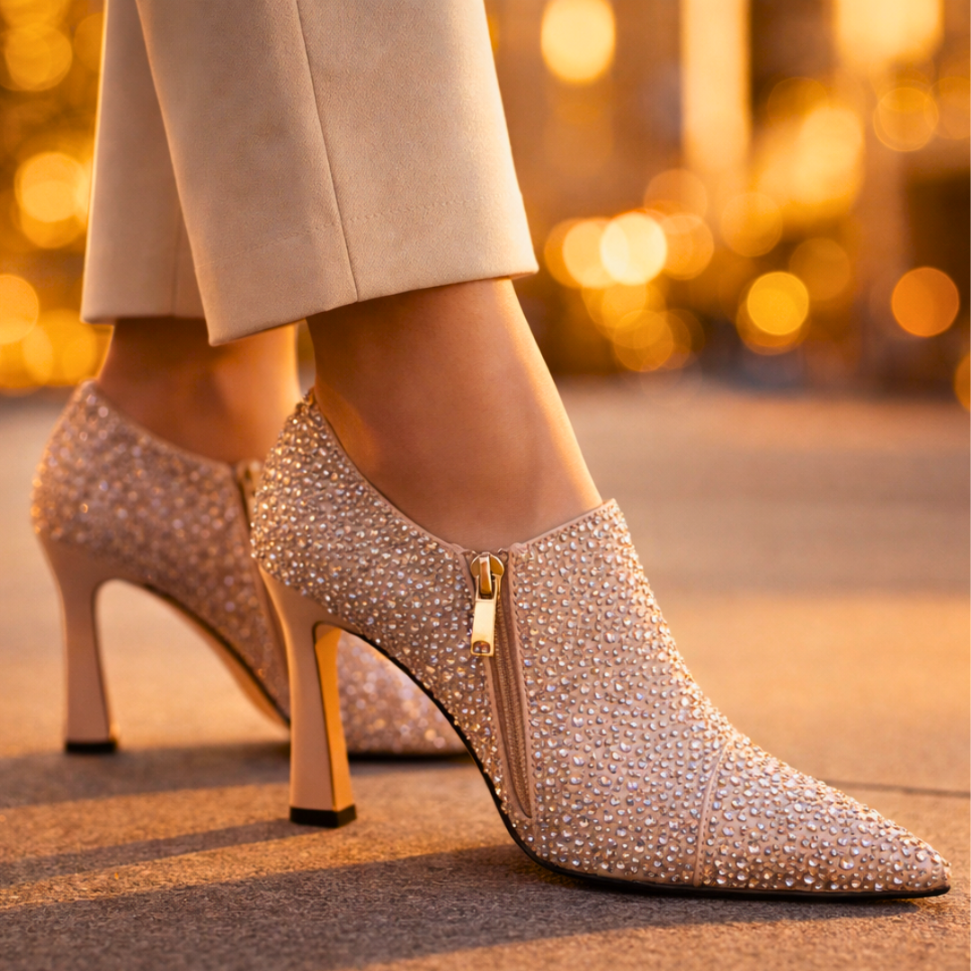 Women's Rhinestone-Embellished Black Kitten Heels Corvine