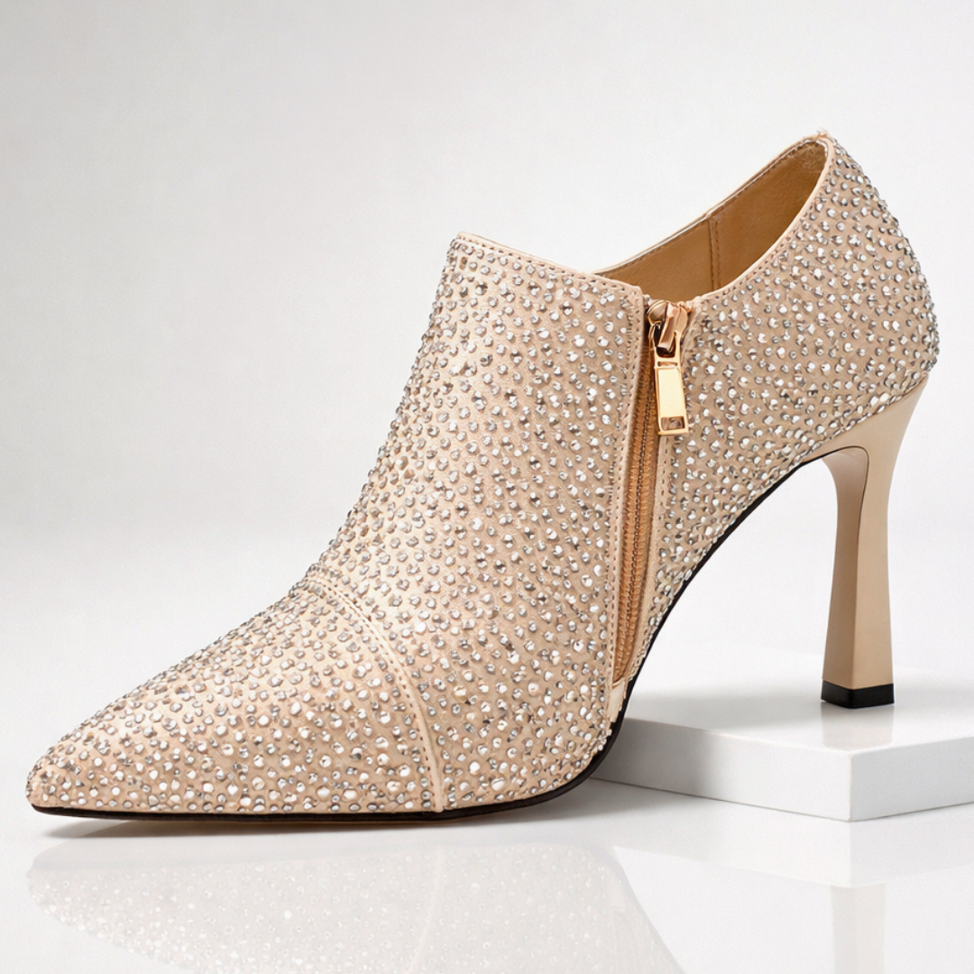 Women's Rhinestone-Embellished Black Kitten Heels Corvine