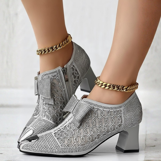 Women's Rhinestone-Embellished Mesh Ankle Boots Corvine