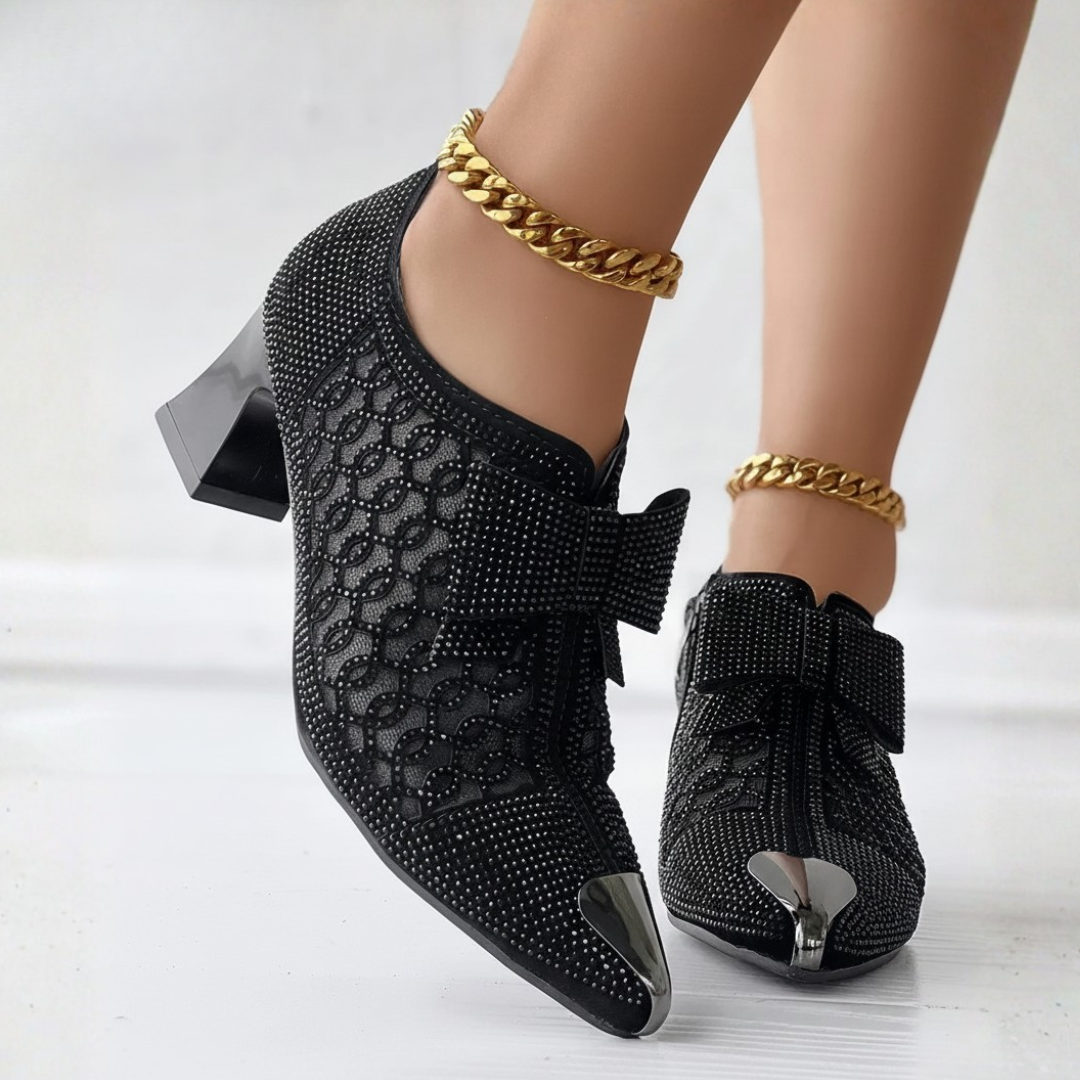 Women's Rhinestone-Embellished Mesh Ankle Boots Corvine
