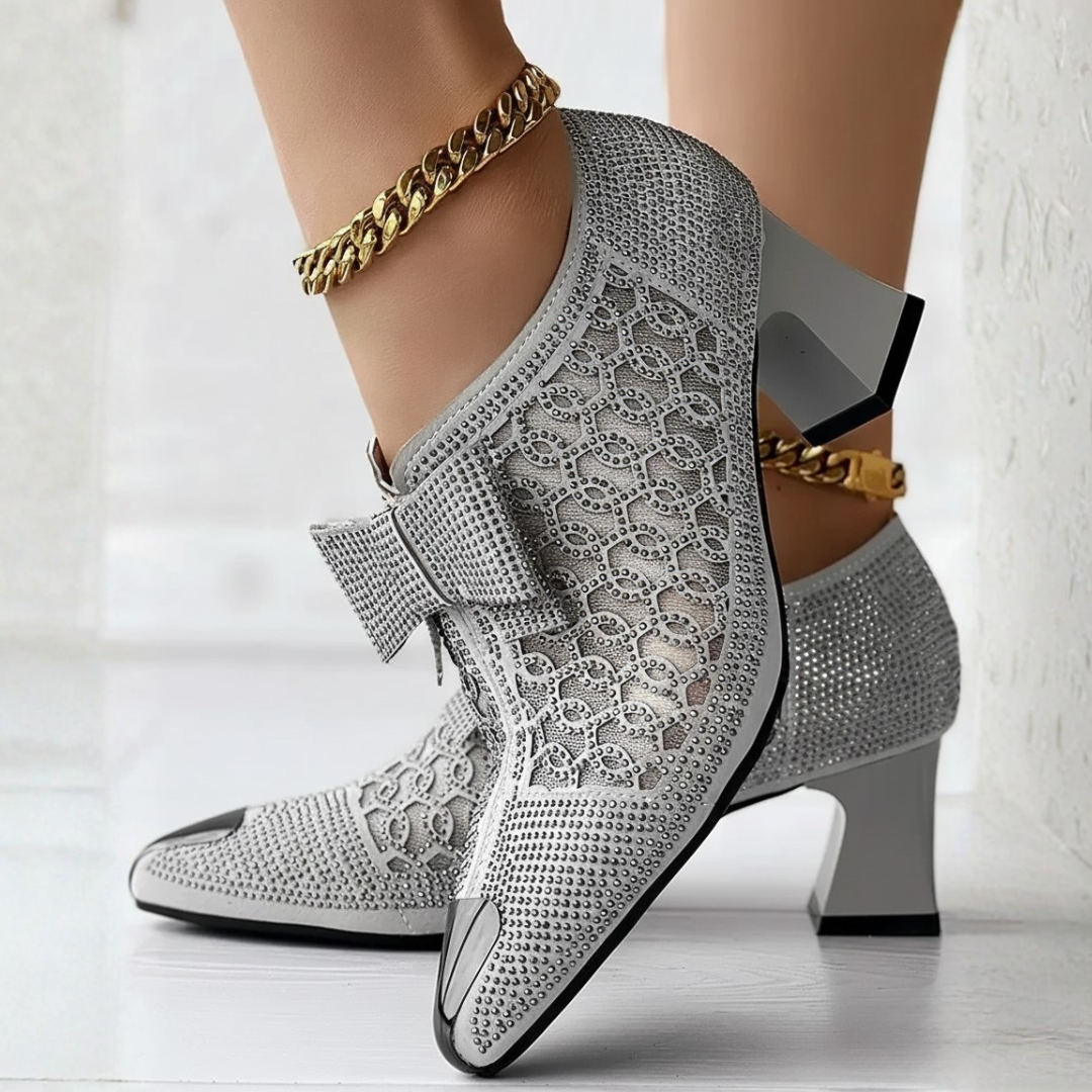 Women's Rhinestone-Embellished Mesh Ankle Boots Corvine
