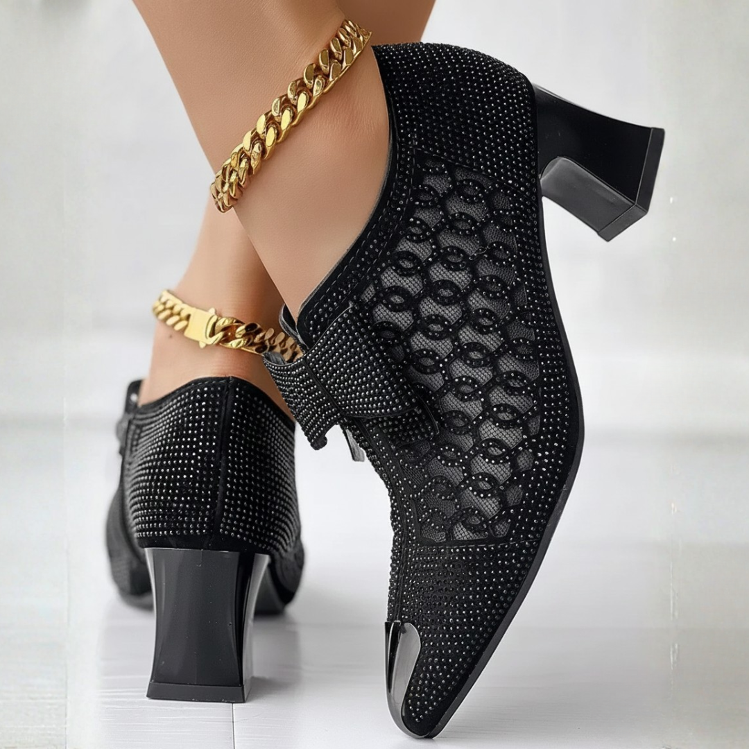 Women's Rhinestone-Embellished Mesh Pointed Toe Booties Corvine