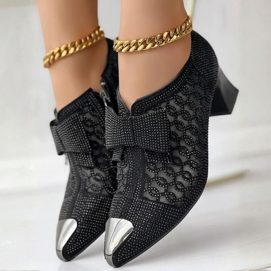 Women's Rhinestone-Embellished Mesh Pointed Toe Booties Corvine