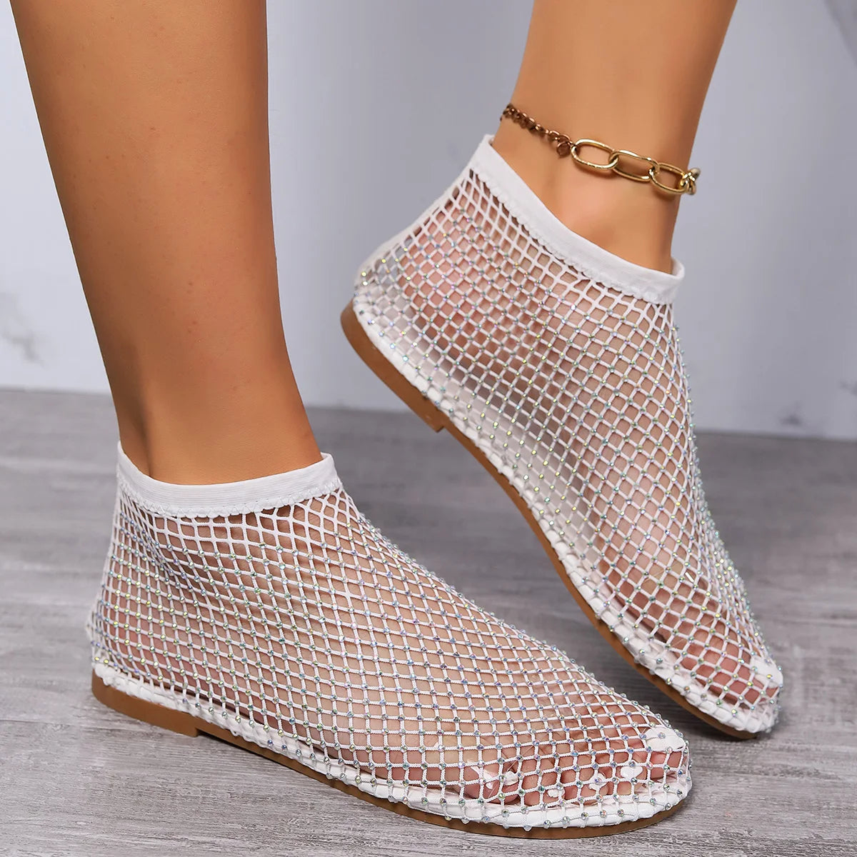 Women's Rhinestone-Embellished Mesh Slip-On Flats Corvine
