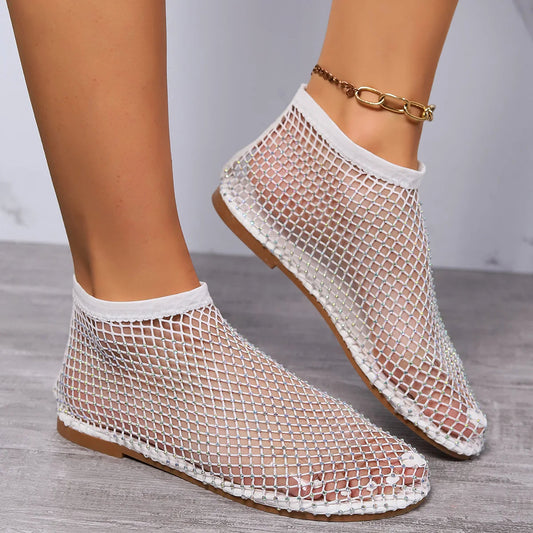 Women's Rhinestone-Embellished Mesh Slip-On Flats Corvine