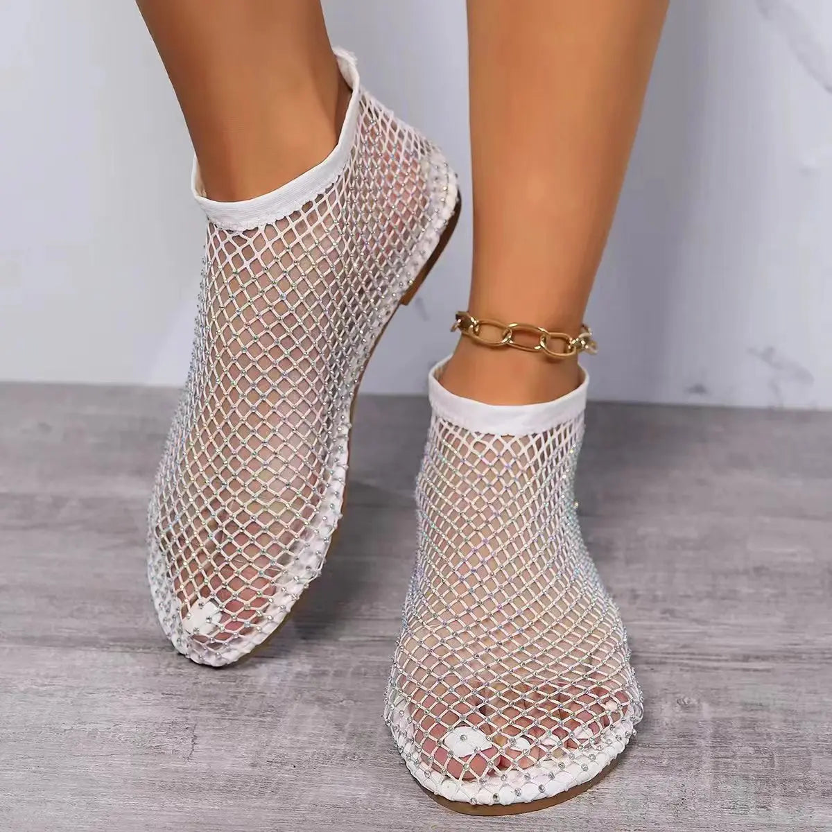 Women's Rhinestone-Embellished Mesh Slip-On Flats Corvine