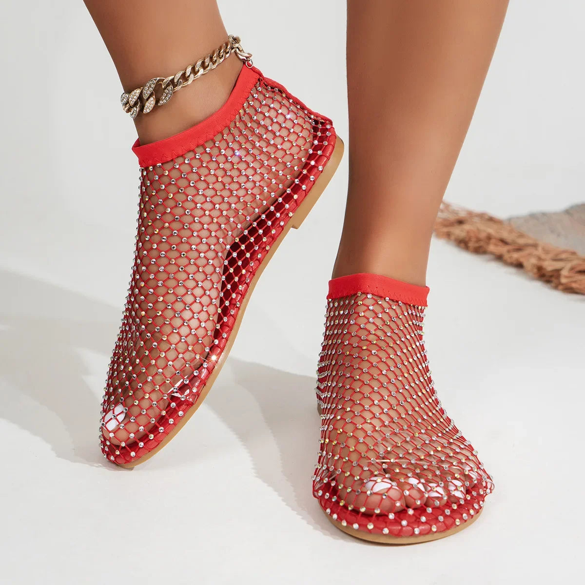 Women's Rhinestone-Embellished Mesh Slip-On Flats Corvine