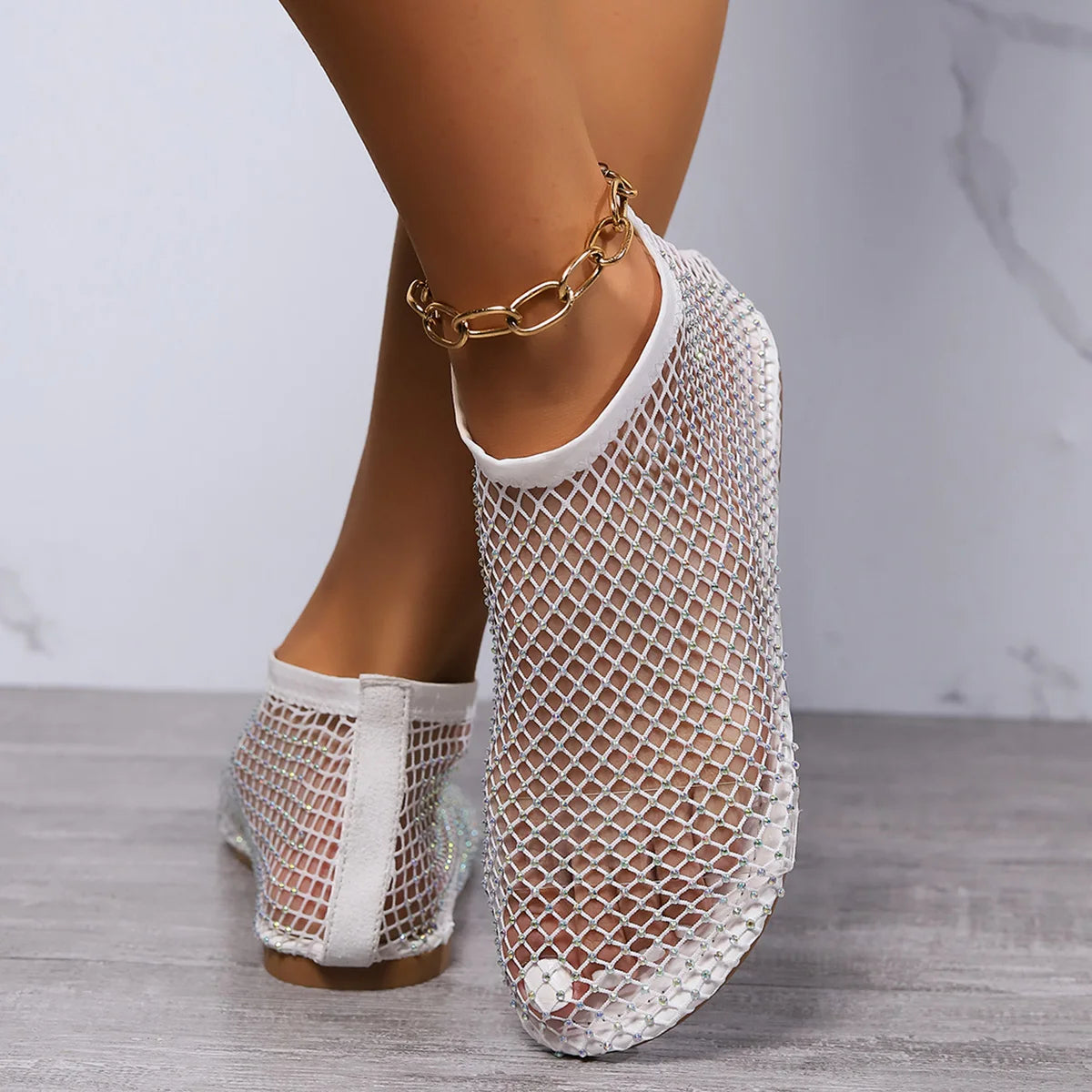 Women's Rhinestone-Embellished Mesh Slip-On Flats Corvine
