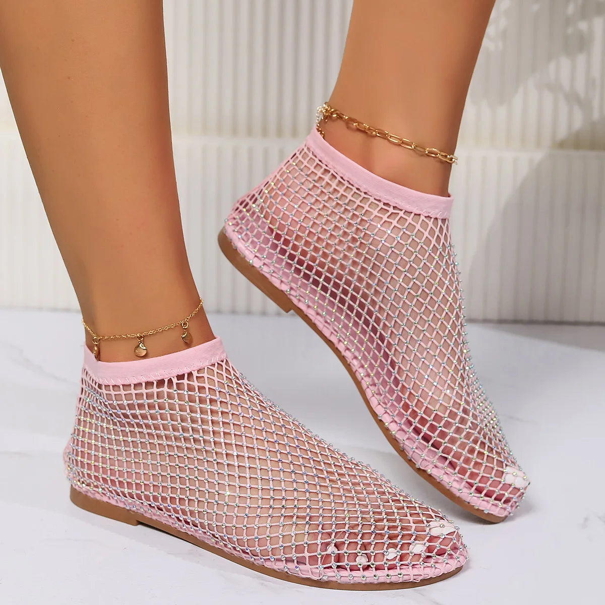 Women's Rhinestone-Embellished Mesh Slip-On Flats Corvine