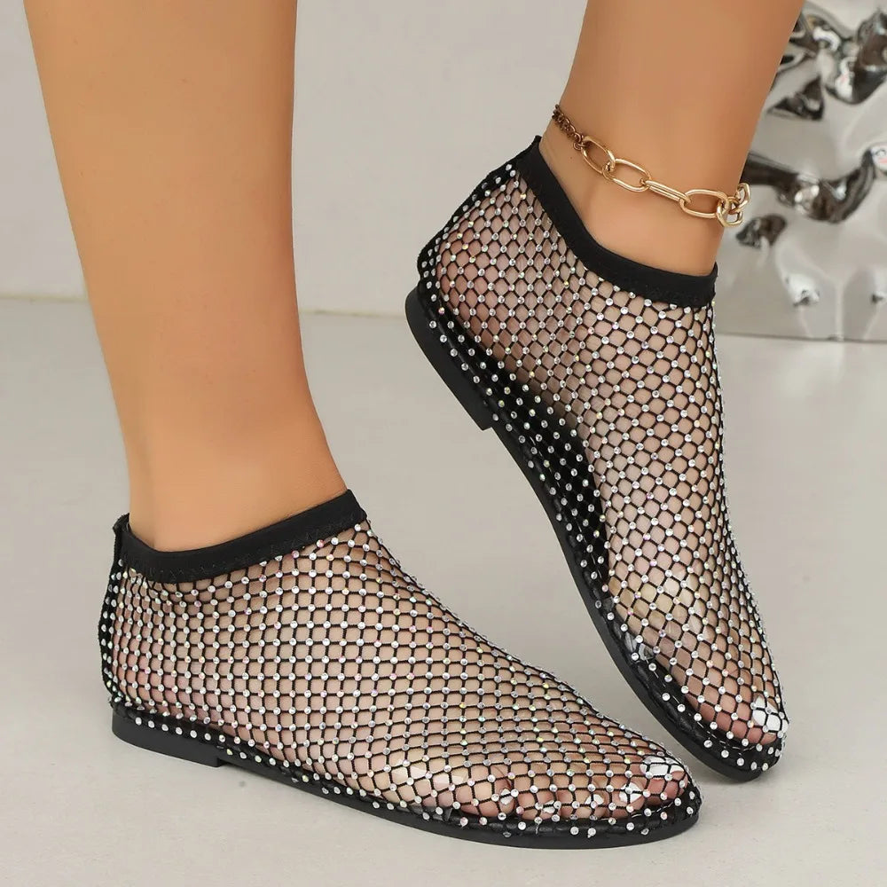 Women's Rhinestone-Embellished Mesh Slip-On Flats Corvine