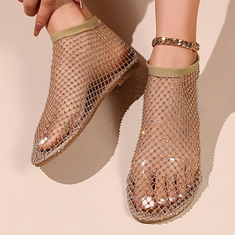 Women's Rhinestone-Embellished Mesh Slip-On Flats Corvine