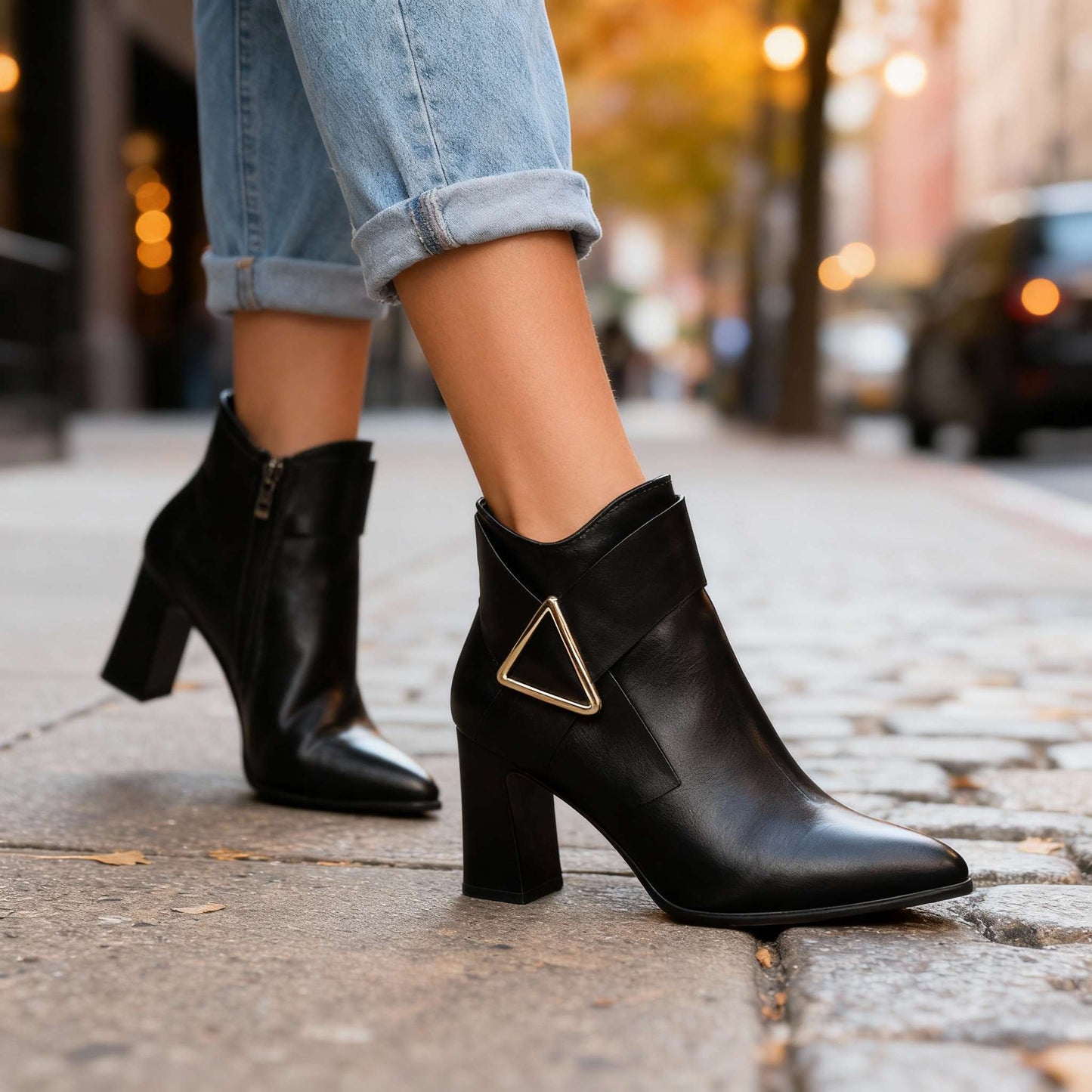 Women's Rich Upper Folded Strap Block Heel Boots Corvine