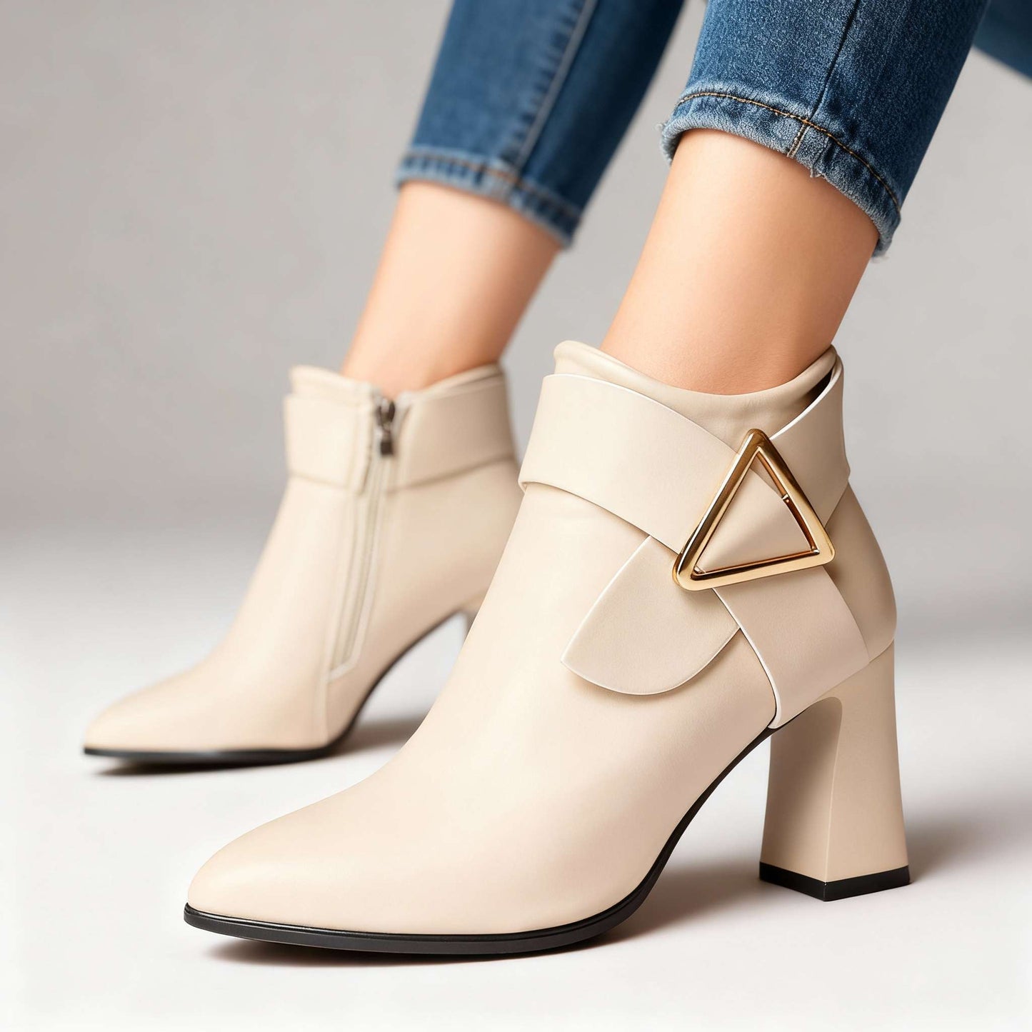 Women's Rich Upper Folded Strap Block Heel Boots Corvine
