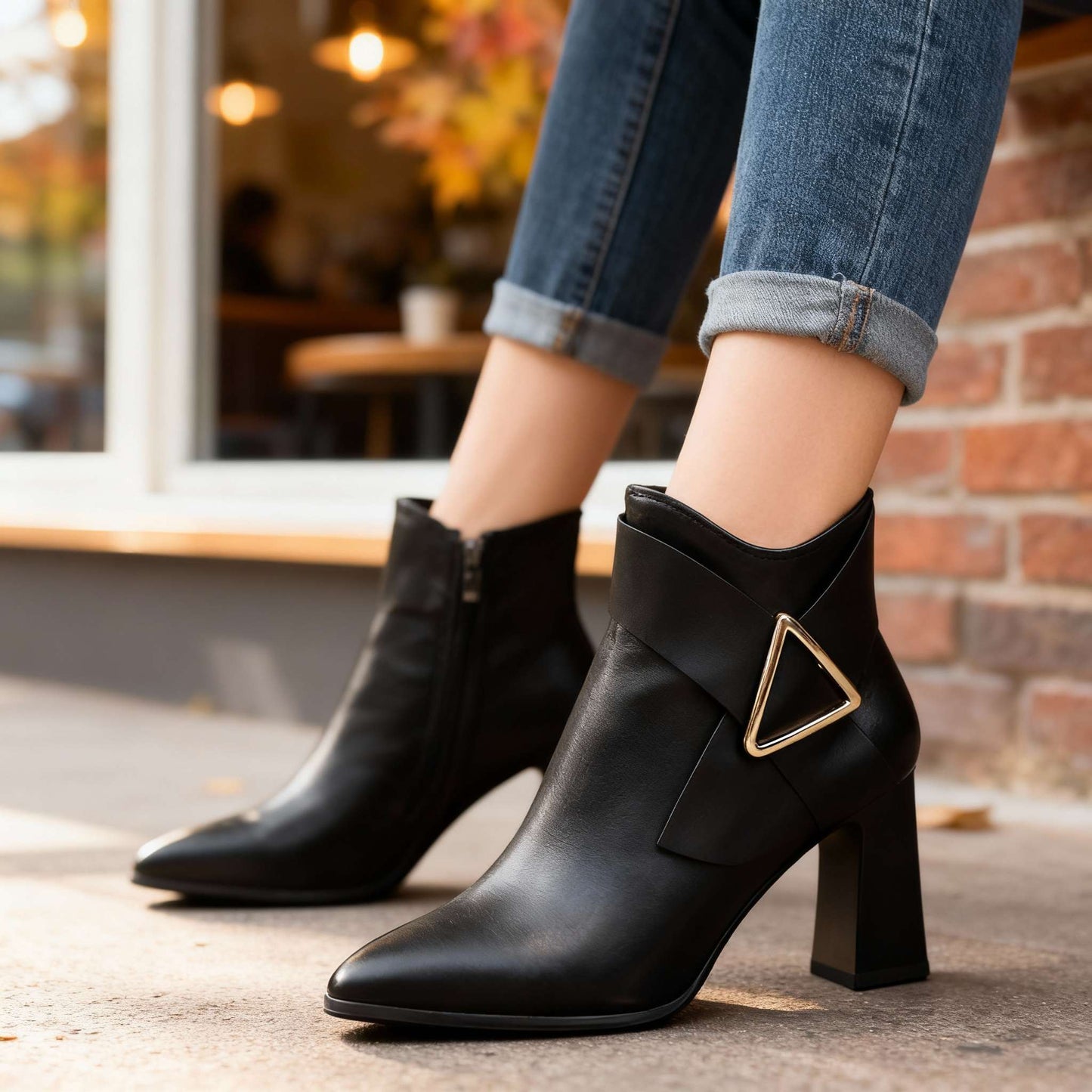 Women's Rich Upper Folded Strap Block Heel Boots Corvine