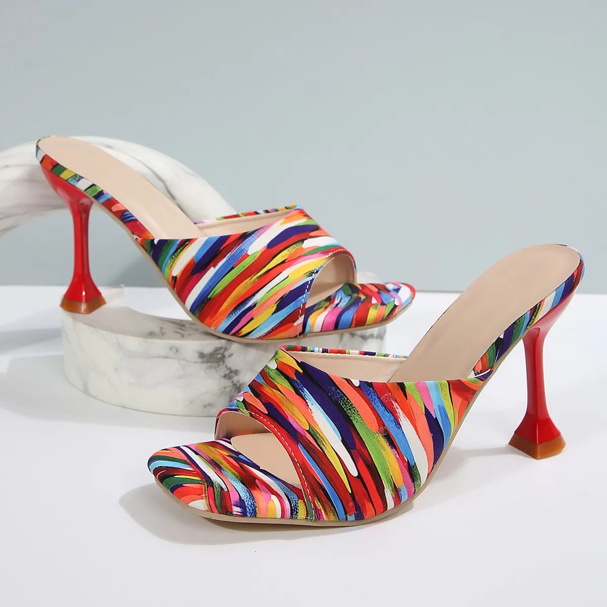 Women's Satin-Sheen Open-Toe Mules Shoes Corvine