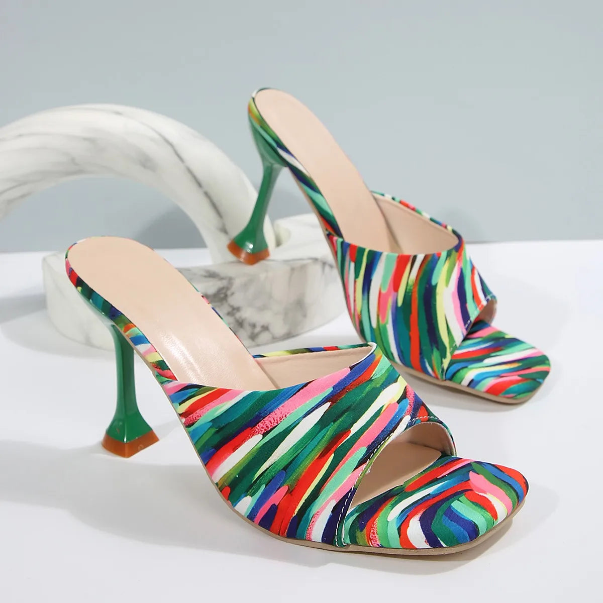 Women's Satin-Sheen Open-Toe Mules Shoes Corvine