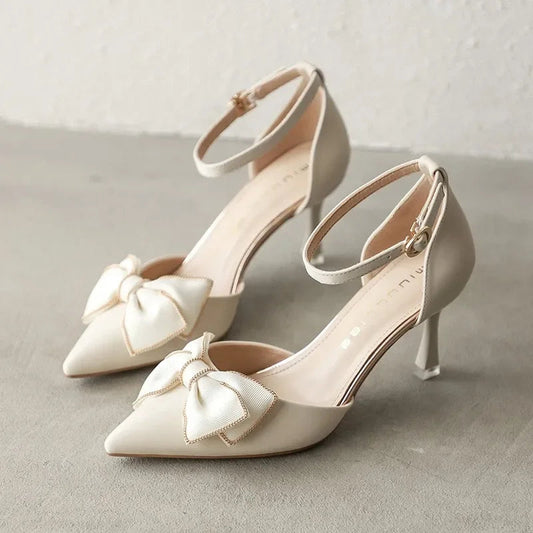 Women's Satin Pointed Toe Heels with Bow Detail Corvine