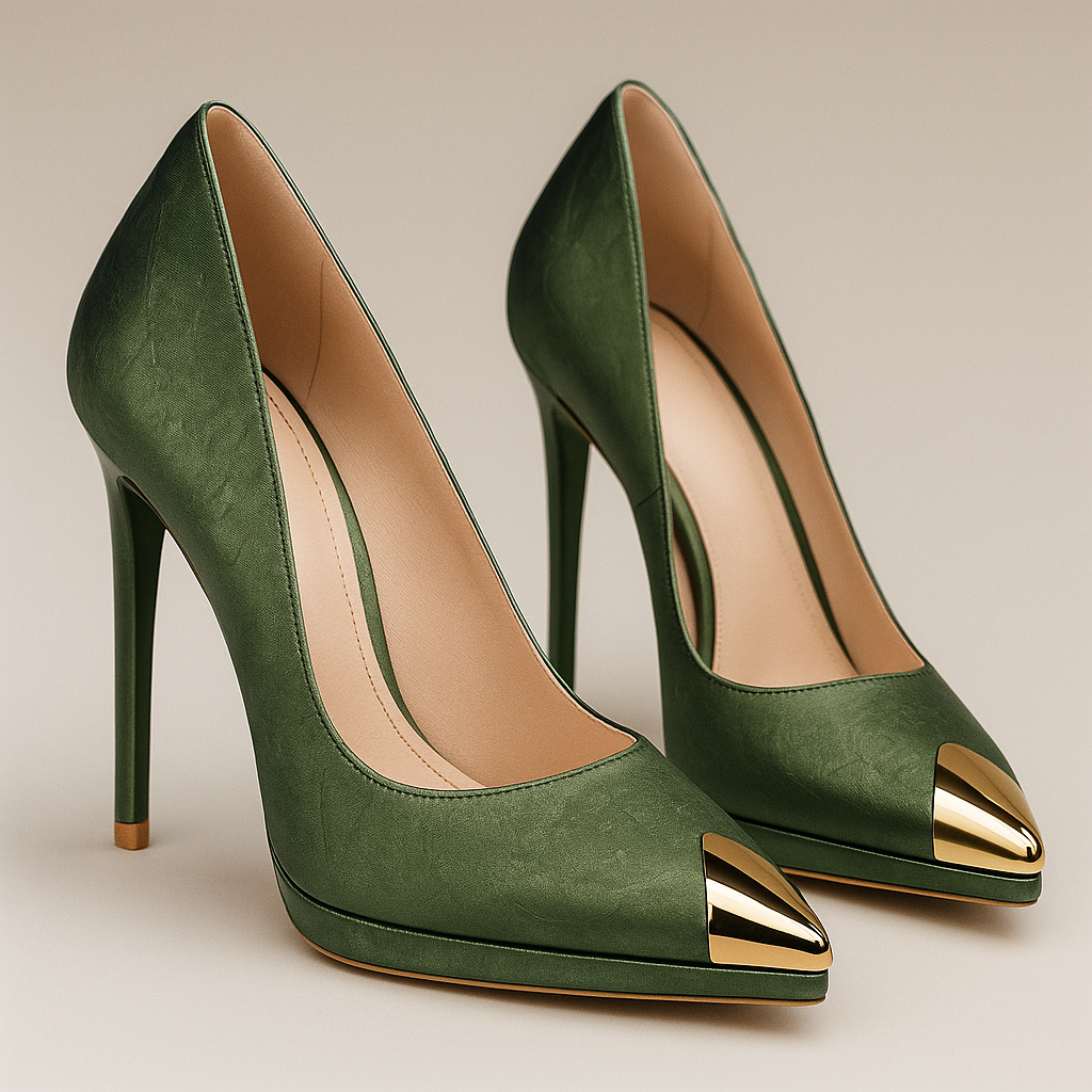 Women's Satin Textured Gold Heels Corvine